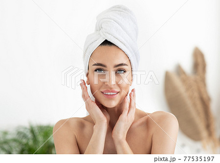 Health care, shining skin and spa treatment at free time, weekend 77535197