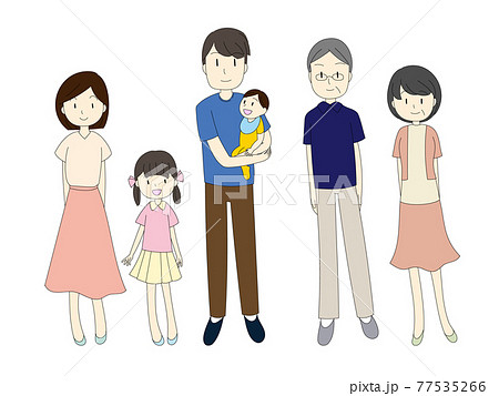 カラフルな笑顔の家族イラストのイラスト素材