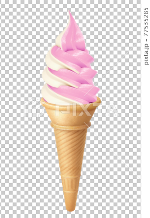 ソフトクリーム バニラ イチゴ ミックス イラスト リアル コーンのイラスト素材