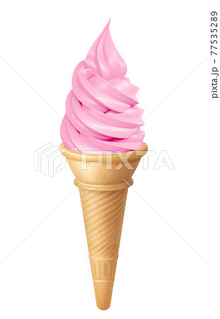 ソフトクリーム いちご イチゴ イラスト リアル コーンのイラスト素材
