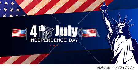 Blue dark illustration with USA flag texture, design component, statue silhouette 77537077