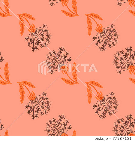 Natural seamless pattern with hand drawn dandelion flowers silhouettes print. Pink background. 77537151