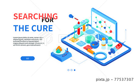 Searching for the cure - modern colorful isometric web banner 77537307