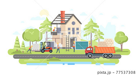 Residential house under construction - flat design style illustration Residential house under construction - flat design style illustration 77537308