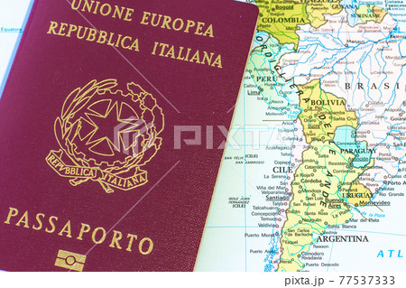 Italian passport with South American map 77537333