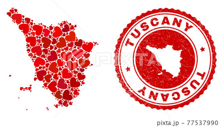 Valentine Mosaic Tuscany Region Map and Grunge Badge with Map Inside Valentine Mosaic Tuscany Region Map and Grunge Badge with Map Inside 77537990