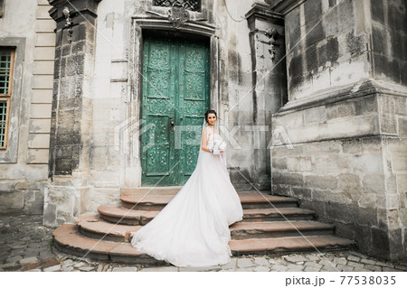 Beautiful luxury bride in elegant white dress Beautiful luxury bride in elegant white dress 77538035