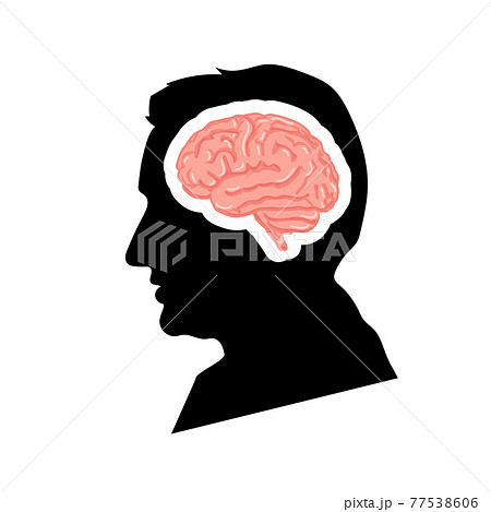 Black detailed mans face profile with pink realistic brain on white 77538606