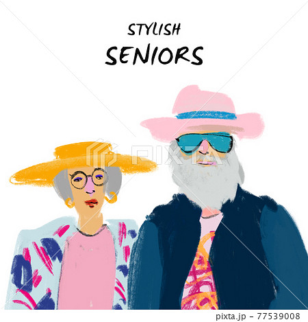 Illustration of stylish elderly couple lady and 77539008