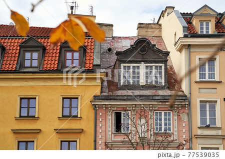 Beautiful old houses in Warsaw, Poland. Architecture details. 77539035