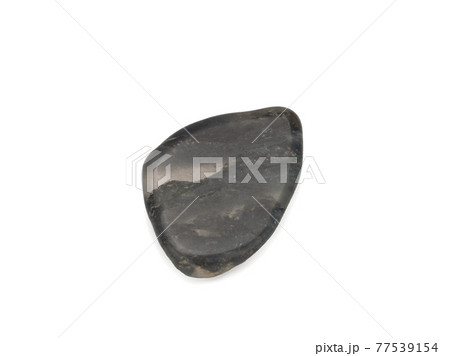 macro shooting of natural stone - black quartz mineral gem stone isolated on white background 77539154