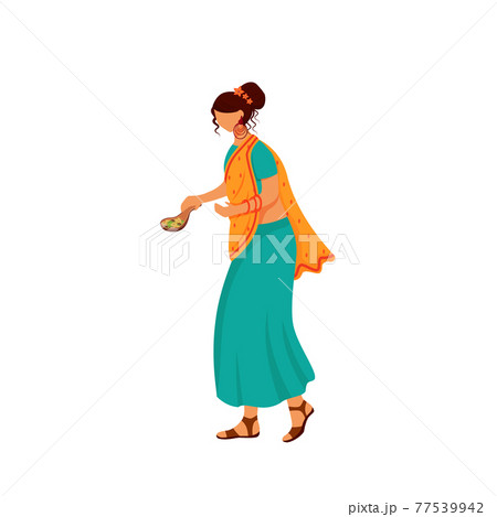 Indian female in traditional dress flat color... - Stock Illustration  [77539942] - PIXTA