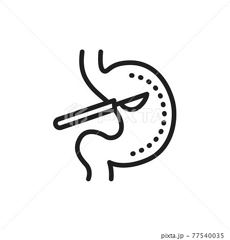 Stomach surgery line icon. Isolated vector element. Stomach surgery line icon. Isolated vector element. 77540035