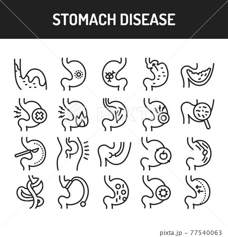 Stomach diseases line icons set. Isolated vector element. Stomach diseases line icons set. Isolated vector element. 77540063