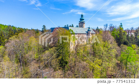 Lemberk Castle aerial view from above 77541312