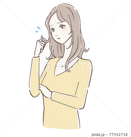 髪のダメージに悩む女性 髪のダメージに悩む女性 77542716