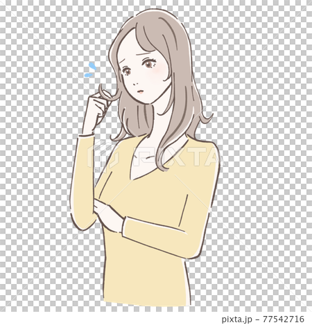 髪のダメージに悩む女性 髪のダメージに悩む女性 77542716
