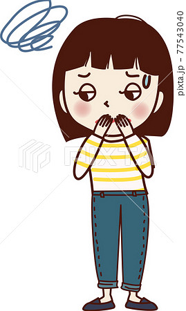 口もとを抑えて 気分がすぐれない女の子 のイラスト素材