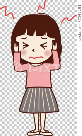 一名年輕女子,頭部(耳朵)疼痛。 一名年輕女子,頭部(耳朵)疼痛。 77543191