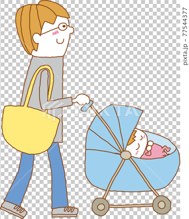 パパ　育児　赤ちゃん　イラスト 77544377