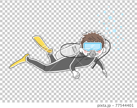 スキューバダイビングをする男性のイラスト 77544401