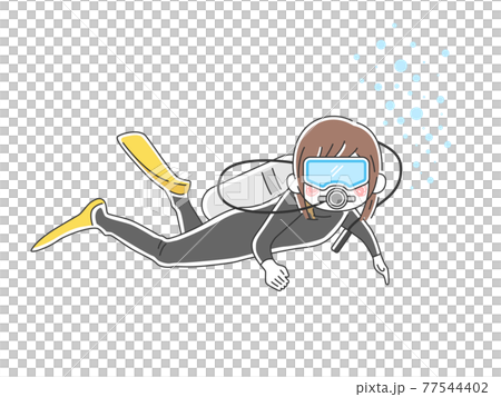 スキューバダイビングをする女性のイラスト 77544402