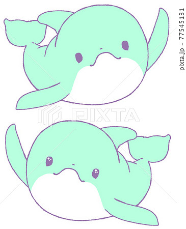 手をあげるイルカ2種 水色 のイラスト素材