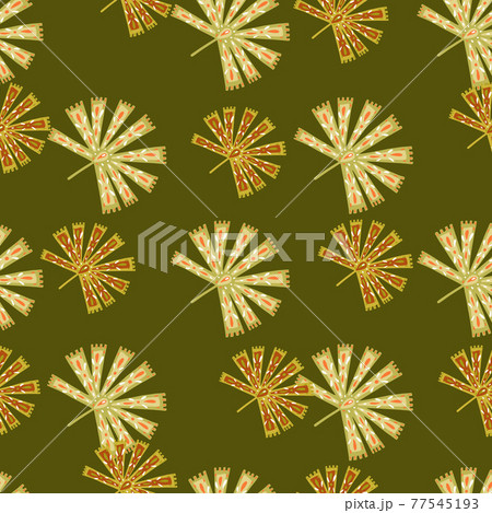 Autumn season nature seamless patern with tropic folk licuala palm ornament on green background. Autumn season nature seamless patern with tropic folk licuala palm ornament on green background. 77545193