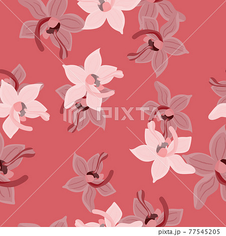 Vintage botany seamless pattern with doodle orhid flowers shapes. Pink pastel background. Nature backdrop. Vintage botany seamless pattern with doodle orhid flowers shapes. Pink pastel background. Nature backdrop. 77545205
