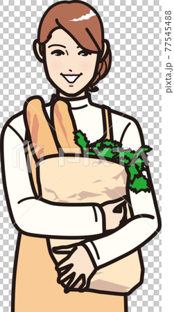 Woman holding French bread 77545488