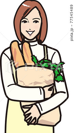 フランスパンを抱える女性 77545489