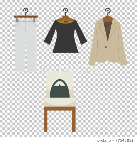 洋服と椅子に乗せたバッグのイラスト 77545851