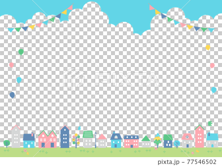 夏の住宅街風景フレーム 77546502