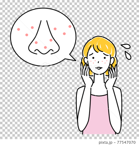 Skin care Illustration of a woman who is having trouble with facial skin problems 77547070