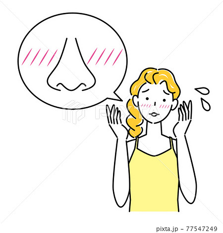 スキンケア 顔のお肌トラブルで困っている女性 ヒリヒリしている イラスト シンプル ベクターのイラスト素材