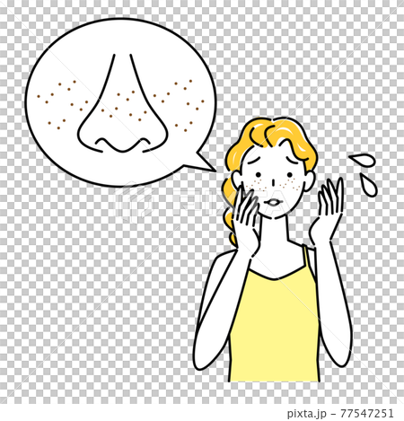 スキンケア 顔のお肌トラブルで困っている女性 小鼻の毛穴の黒ずみ そばかす イラスト シンプル ベク スキンケア 顔のお肌トラブルで困っている女性 小鼻の毛穴の黒ずみ そばかす イラスト シンプル ベク 77547251