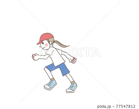 小学生 走る女の子のイラスト素材
