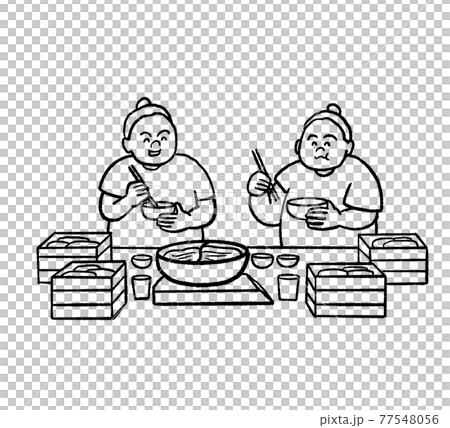 食事をするお相撲さんの線画イラスト 77548056