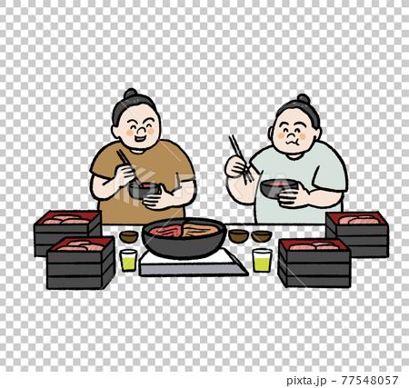 食事をするお相撲さんのイラストのイラスト素材
