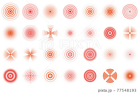 Red pain circles. Pain localisation circle, medical pain sonar waves vector illustration set. Pain red pointins Red pain circles. Pain localisation circle, medical pain sonar waves vector illustration set. Pain red pointins 77548193