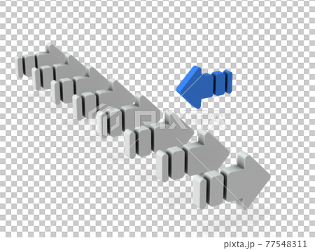 多数派と対立する個人。対峙する沢山の矢印。白バック。3Dレンダリング。 77548311