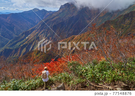 秋の谷川岳 熊穴沢避難小屋付近から南西側(爼嵒,小出俣山など)方面 77548876