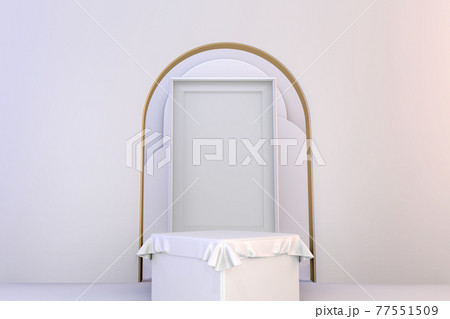 Modern pedestal white and gold for the presentation of cosmetic products. 3D rendering 77551509