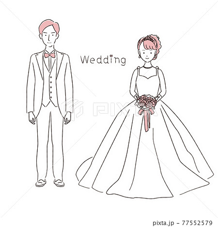 手書き線画イラスト 結婚式 ウェディング 正面のイラスト素材