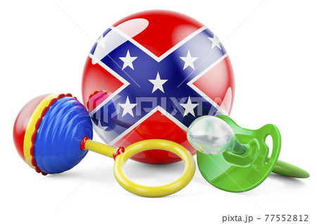 Confederate States of America flag with pacifier and baby rattle. 3D rendering 77552812