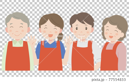 エプロン姿の老若男女スタッフ  77554833
