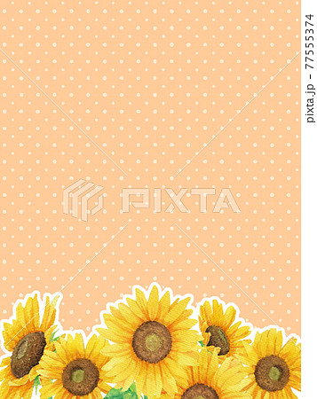 水彩の向日葵と水玉背景の縦イラスト オレンジ のイラスト素材