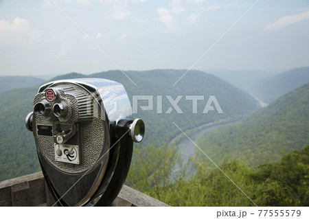 Coin operated binoculars on viewing platform, New River Gorge National River, Fayetteville, West Virginia, USA 77555579