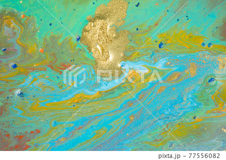 Marble blue and green abstract background in sea style. Liquid wave close up ink pattern. 77556082