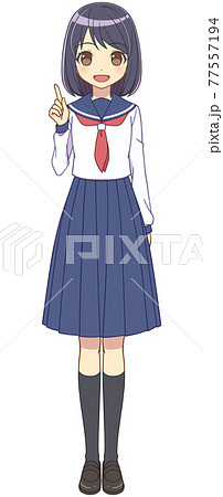指をさすセーラー服の女の子 指をさすセーラー服の女の子 77557194